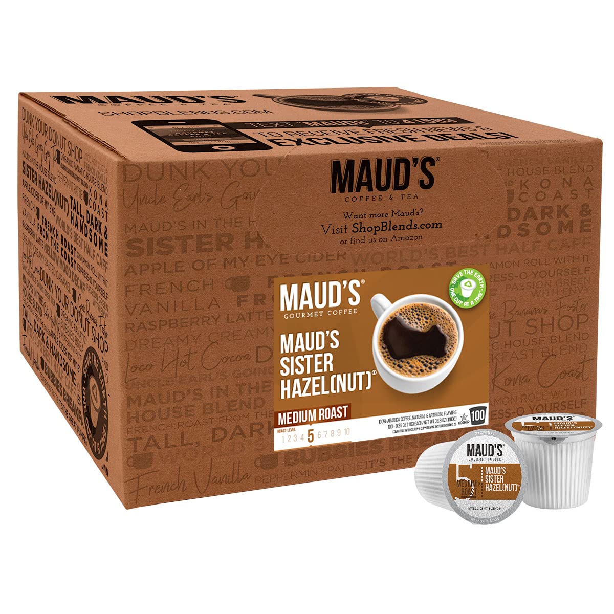 Maud-s Sweet Hazelnut Coffee (Sister Hazelnut). 100ct. Solar Energy Produced Recyclable Single Serve Sweet Hazelnut Flavored Coffee Pods – 100% Arabica Coffee California Roasted. KCup Compatible