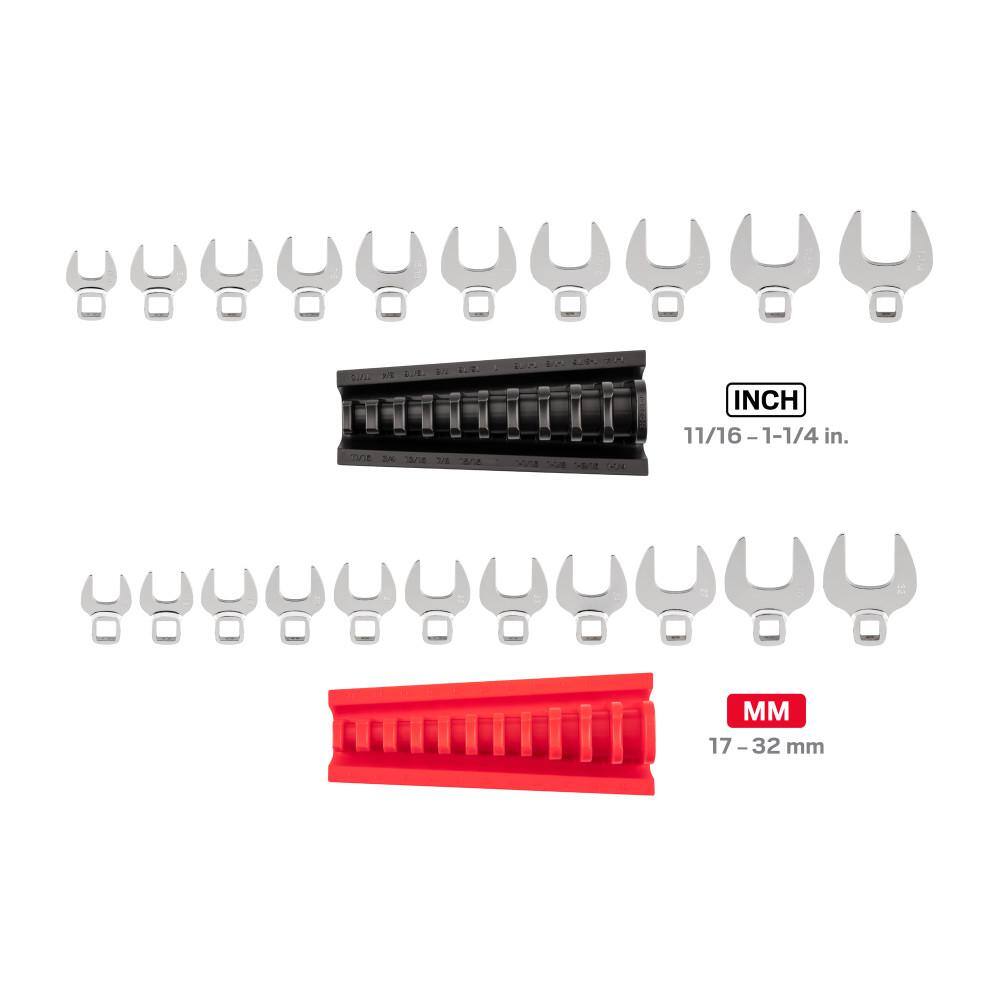 TEKTON WCF92601 1/2 in. Drive Crowfoot Wrench Set. (21-Piece) (11/16 - 1-1/4in.. 17-32 mm) - Racks