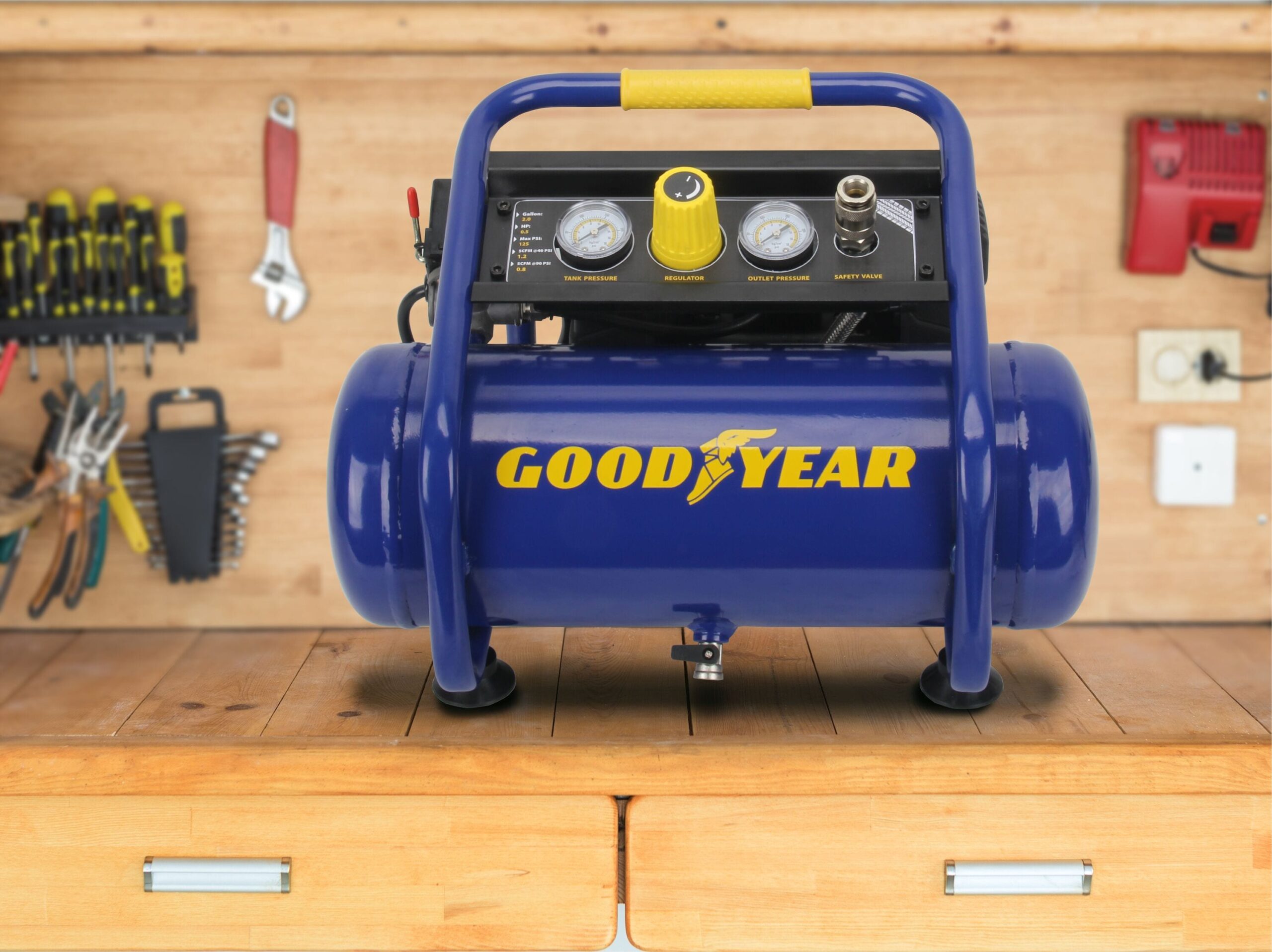 Goodyear 2-Gallons Single Stage Portable Corded Electric Hot Dog Air Compressor