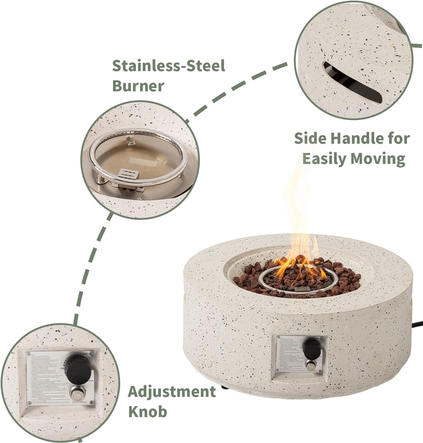 COSIEST Outdoor 28-inch Round Propane Fire Pit Table. 40.000 BTU Concrete Fire Pit