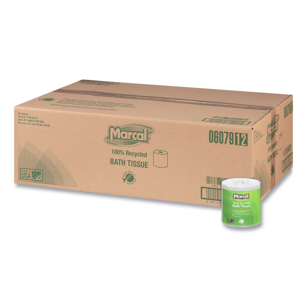 Marcal 100% Recycled Two-Ply Toilet Paper. Septic Safe. White. 330 Sheets/Roll. 48 Rolls/Carton -MRC6079