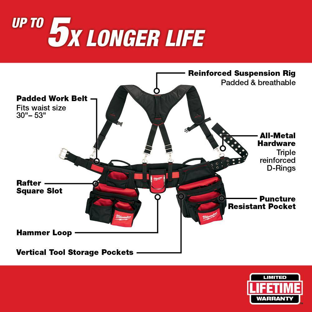 Milwaukee 48-22-8120-48-22-3079 General Contractor Work Belt with Suspension Rig and 6-in-1 Wire Pliers