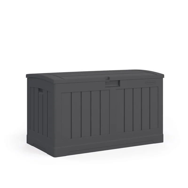 Suncast DB5025P 50-Gallon Outdoor Resin Patio Deck Storage Box with Seat. Peppercorn