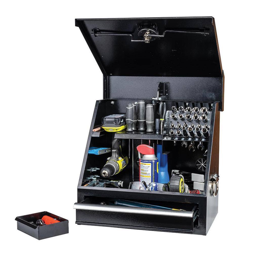 Montezuma SB180DB 18 in. W x 12 in. D 1-Drawer Black Steel Portable Shop Triangle Tool Box Chest for Sockets. Wrenches and Screwdrivers