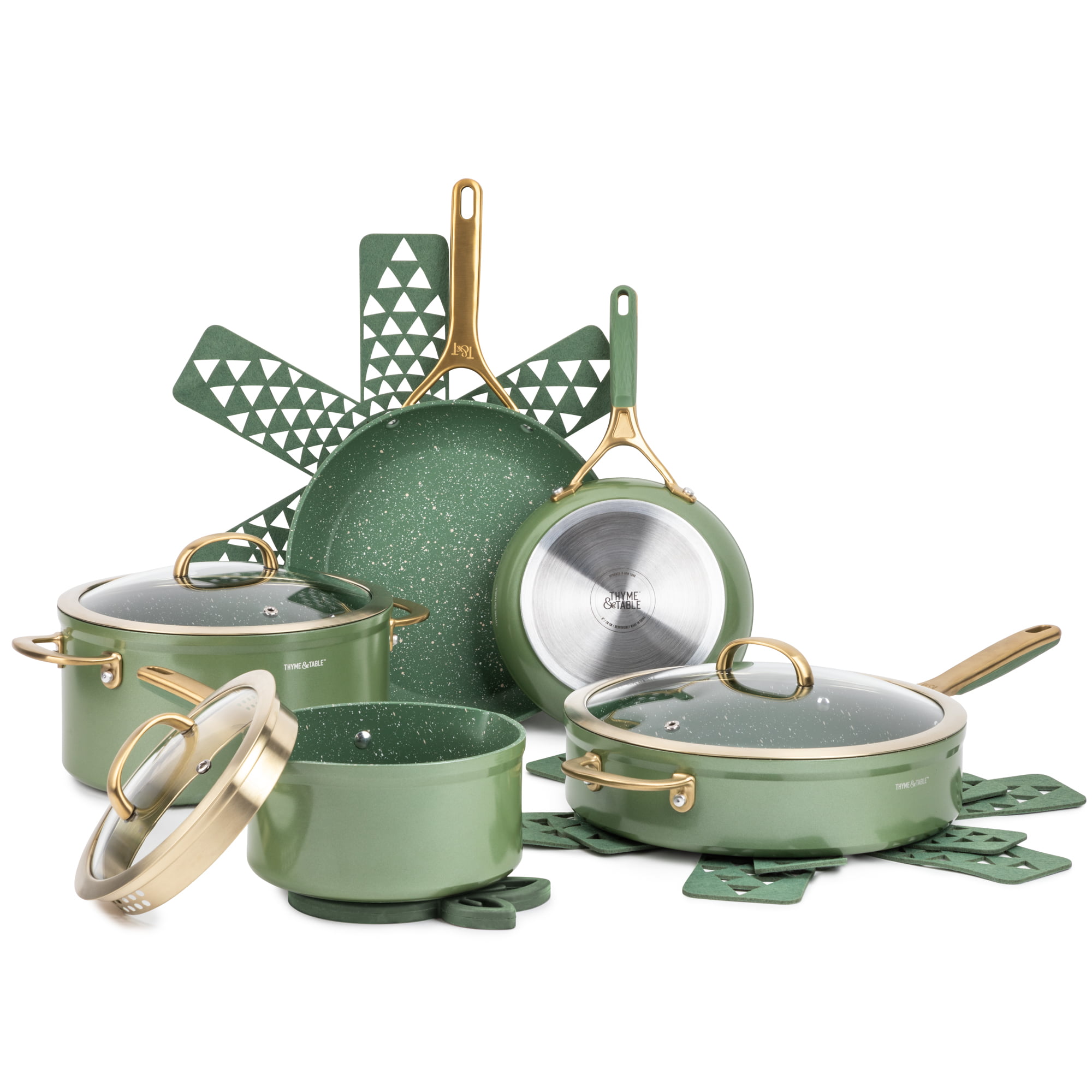 Thyme & Table Nonstick Supreme Cookware. 12-Piece Set. Olive