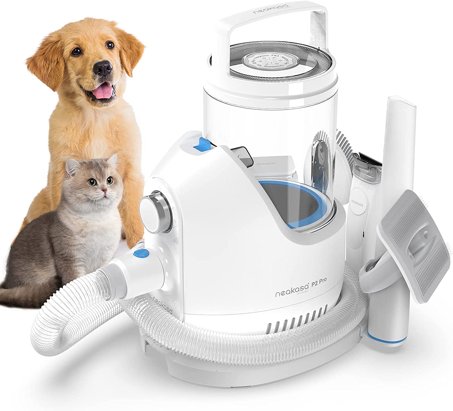 Neakasa by neabot P2 Pro Dog Grooming Kit. Dog Clippers Vacuum Suction 99% Hair. Pet Grooming with 5 Proven Tools. 2L Large-Capacity Easy Empty Dustbin for Dogs Cats Animals (Blue-White)