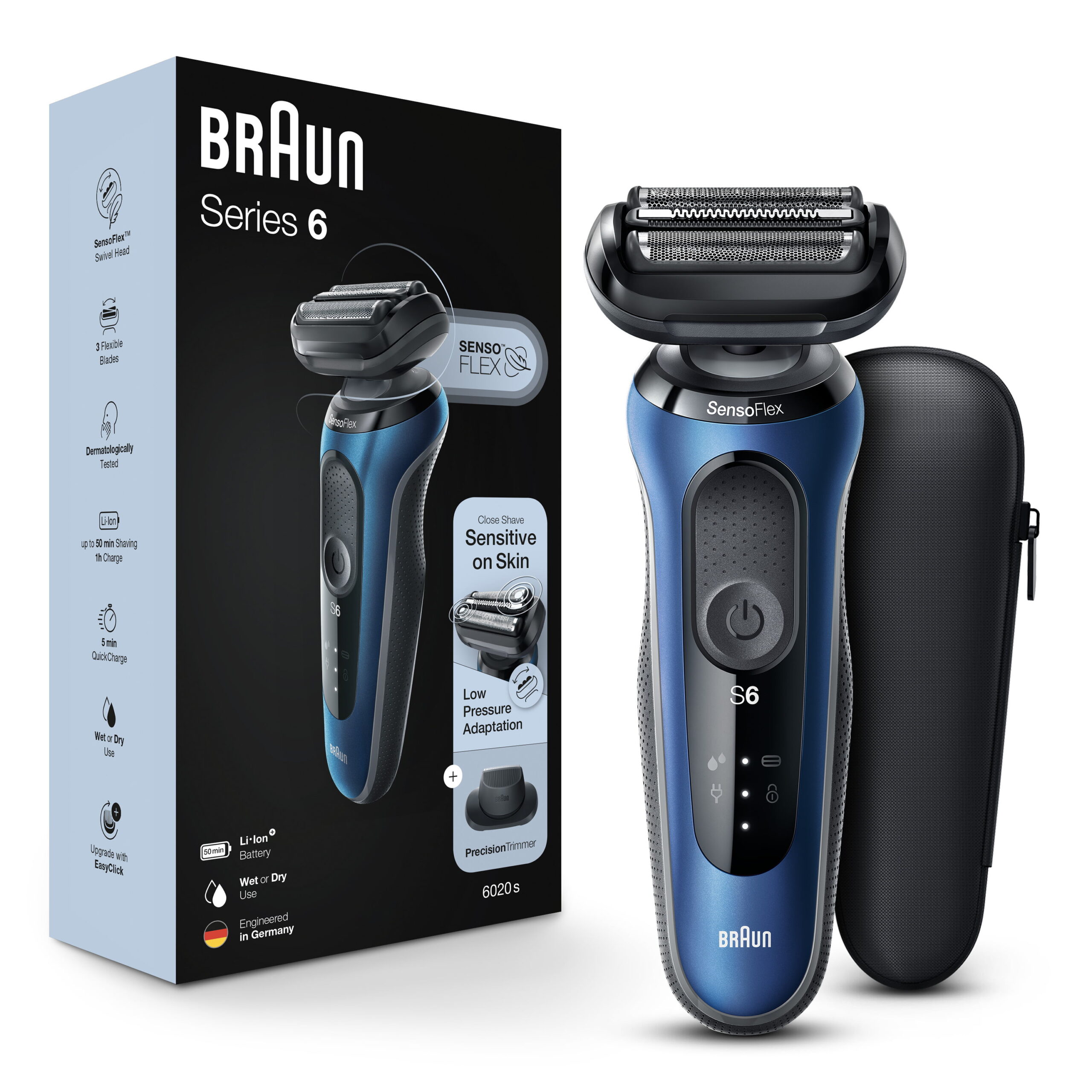 Braun Series 6 6020s Rechargeable Wet Dry Men-s Electric Shaver. Blue