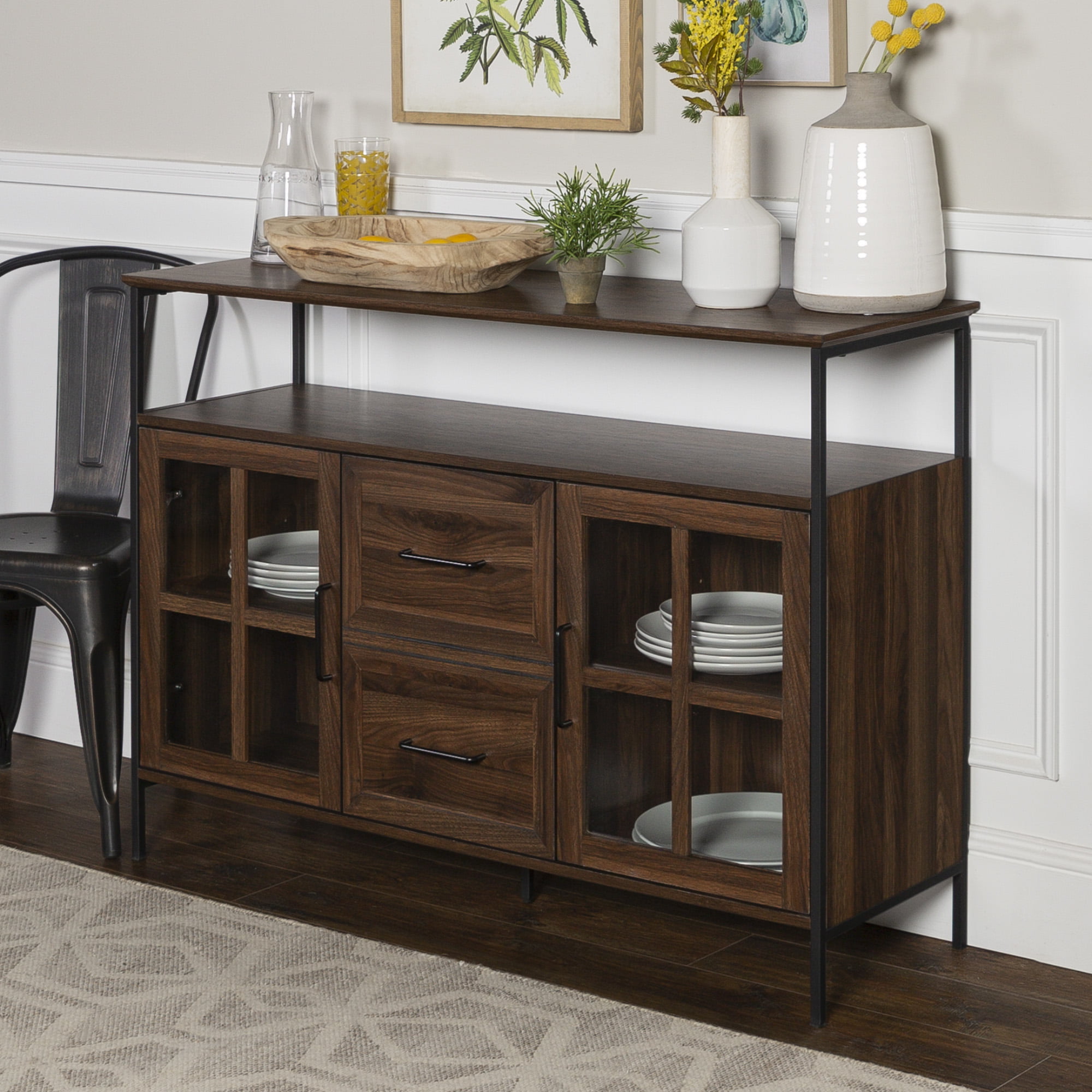 Manor Park Industrial 3-Door Storage Buffet. Dark Walnut