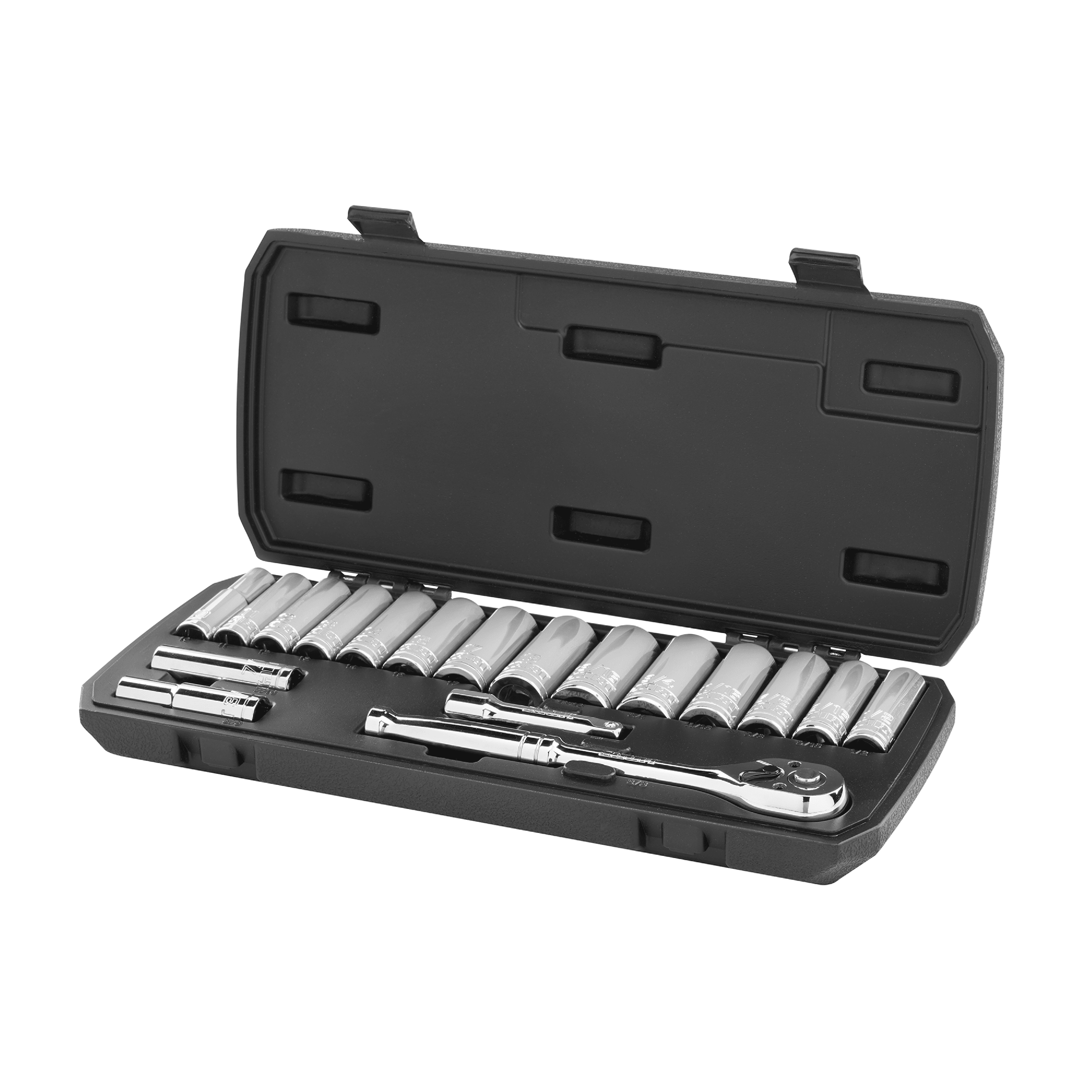 HART 18-Piece 3/8-inch Drive Deep Socket Set with Ratchet. Chrome