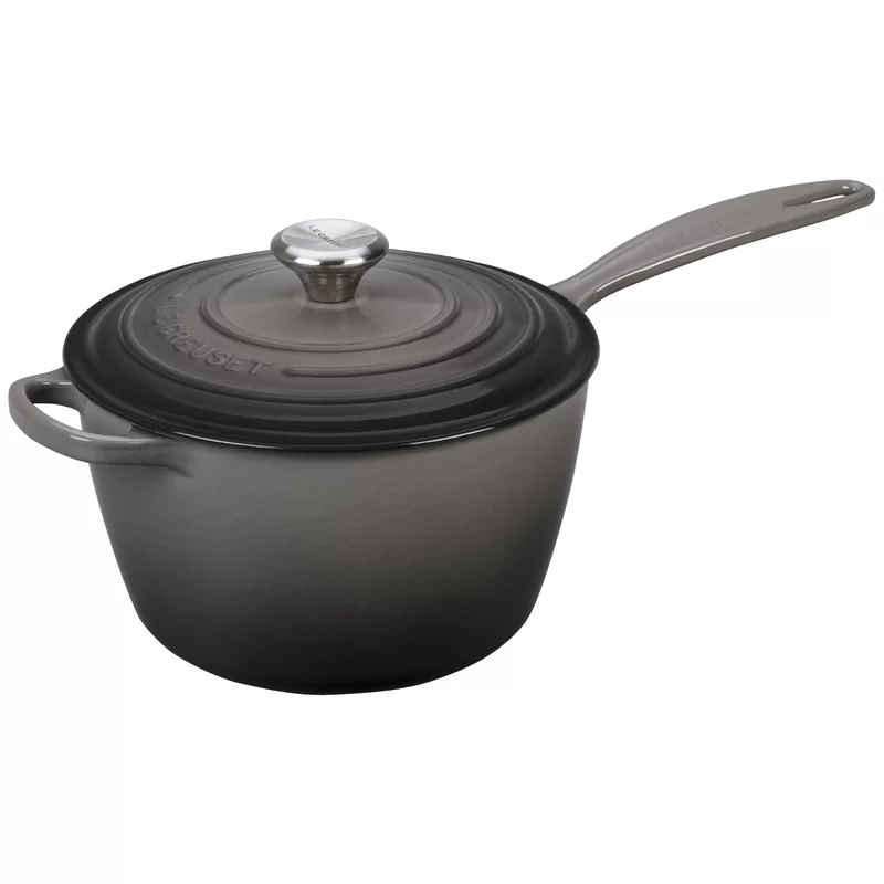 Le Creuset LS2518-167FSS Enameled Cast Iron Signature Saucepan. 1.75 qt.. Oyster