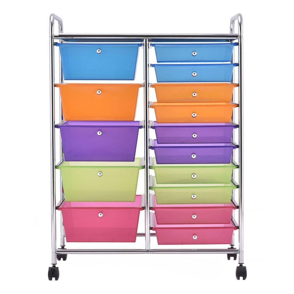 Boyel Living HYSN-53825RB Multi-Colored Steel Frame 15-Drawer Utility Rolling Organizer Cart
