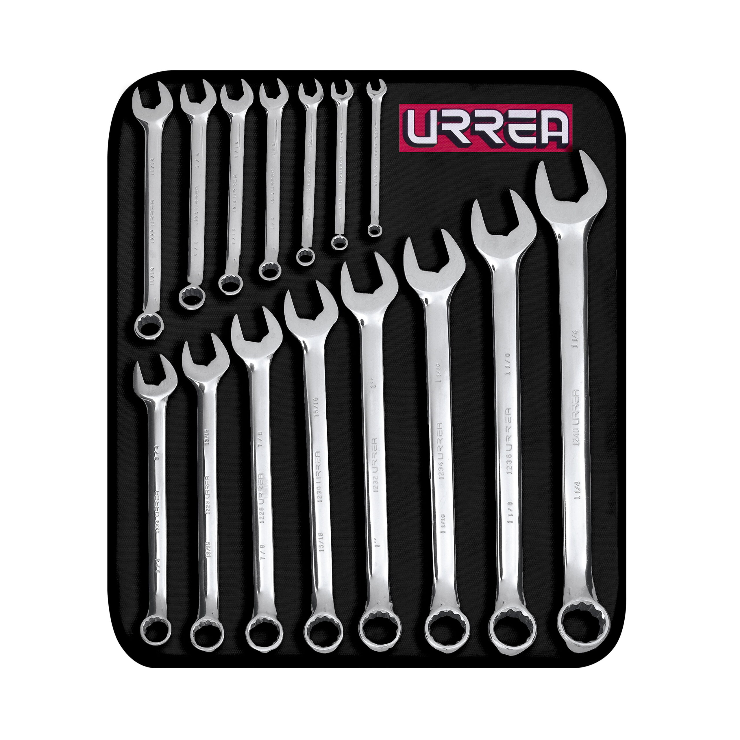 URREA SAE full polished 12 point combination wrench set. 15 pieces.