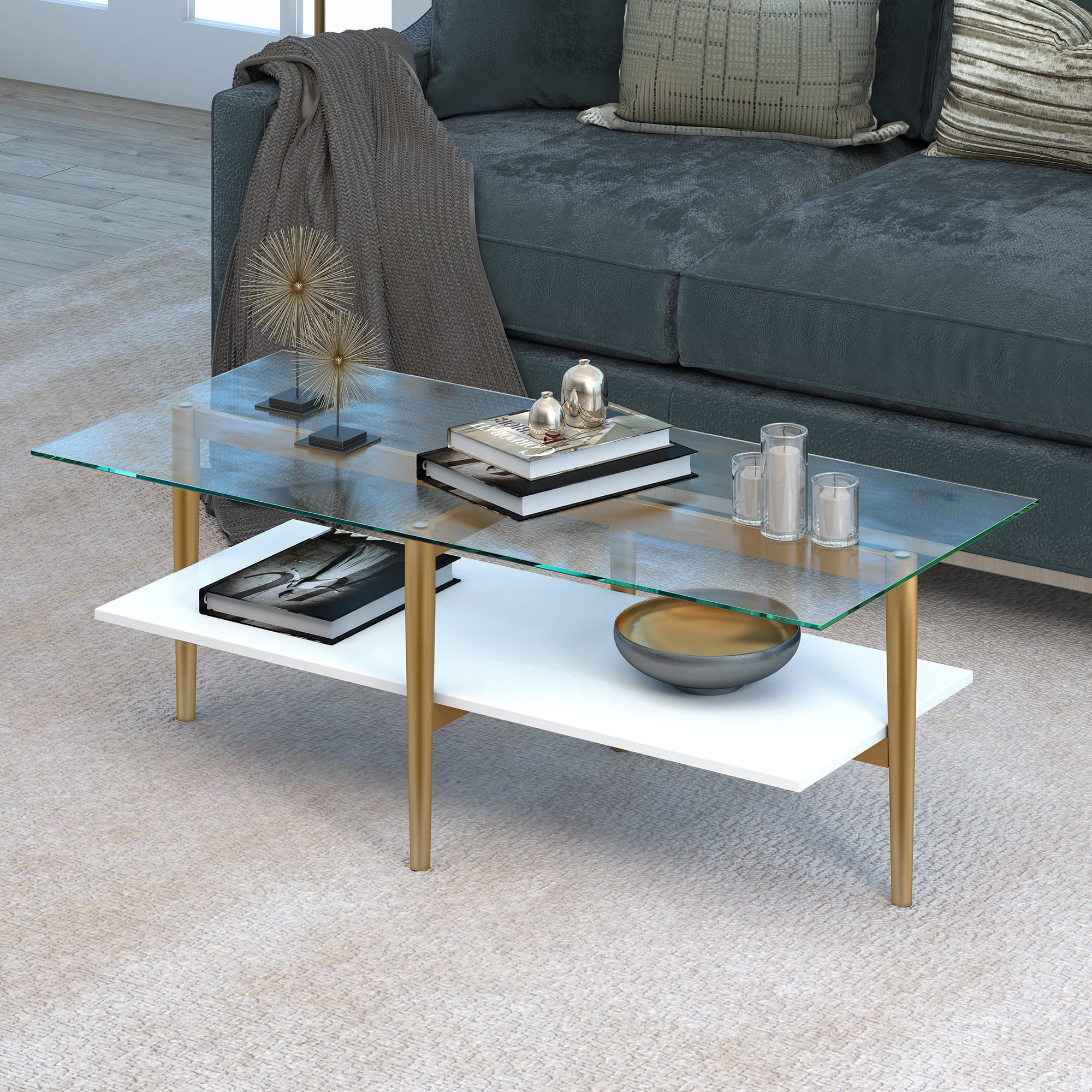 Evelyn&Zoe Mid-Century Modern Coffee Table with Glass Top