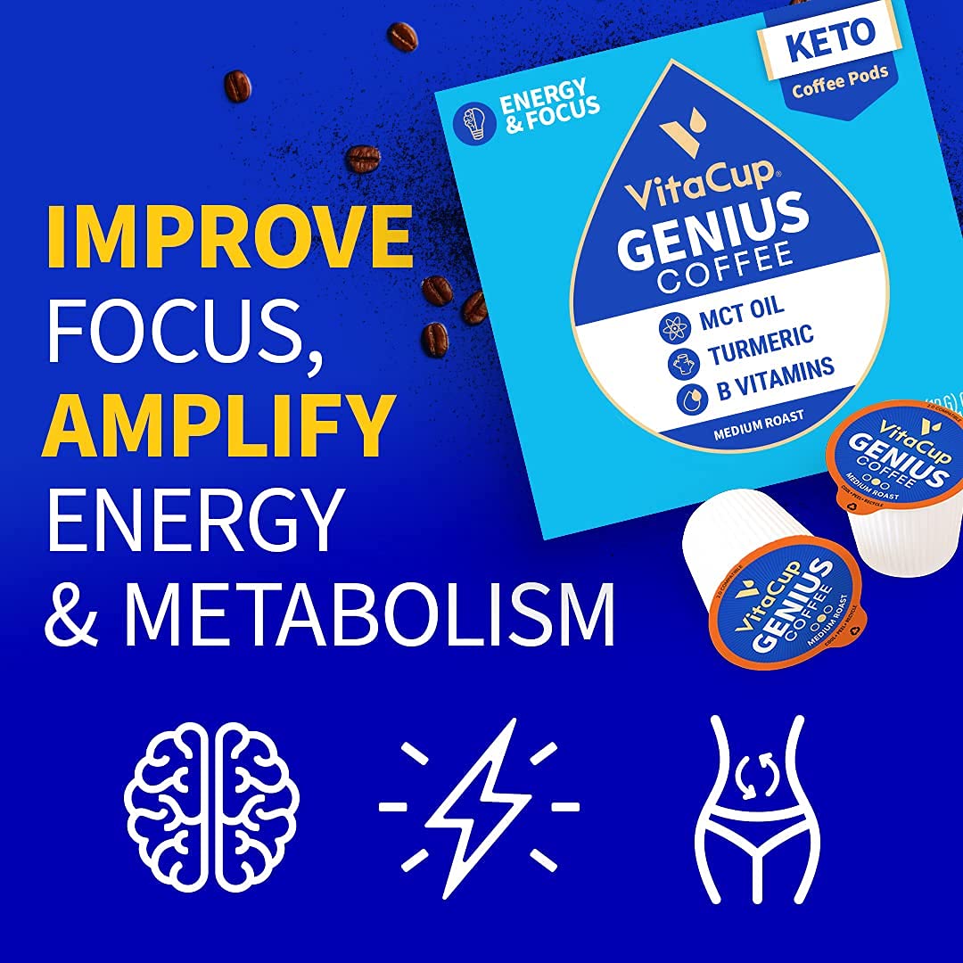 VitaCup Genius Keto Coffee Pods. Increases Energy & Focus Infused. 16 Ct