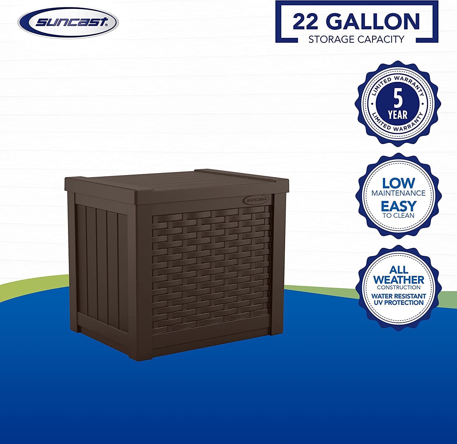 Suncast 22 Gallon Small Resin Storage Seat. Java. SSW600J