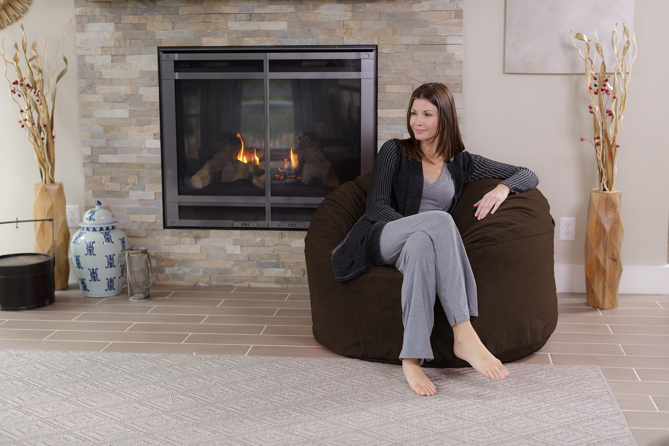 Chill Sack Bean Bag Chair. Memory Foam Lounger with Microsuede Cover. Kids. Adults. 4 ft. Brown Pebble