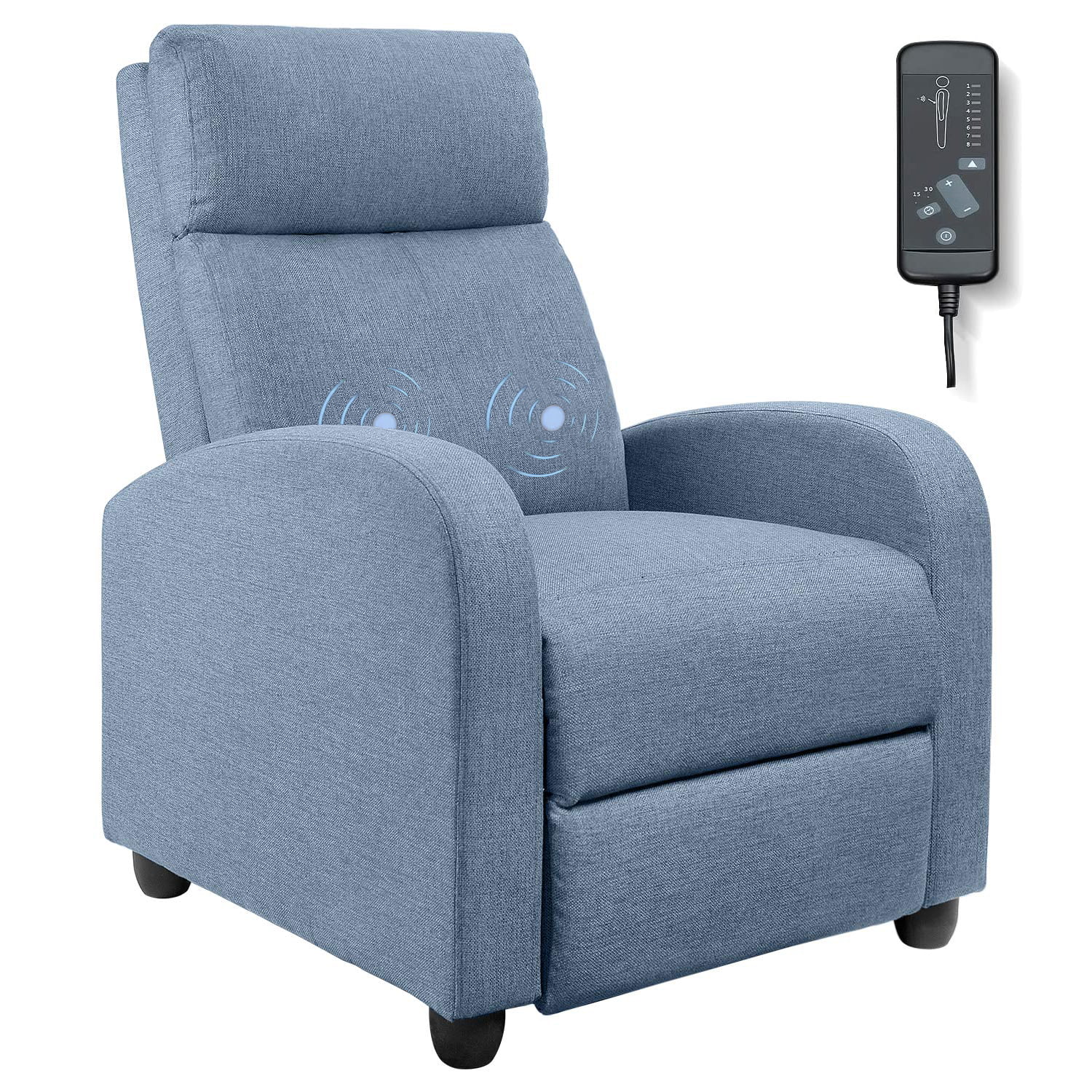 Lacoo Massage Recliner Thick Padded Single Linen Fabric Recliner Chair Sofa Club Chair Home Theater Seating. Blue