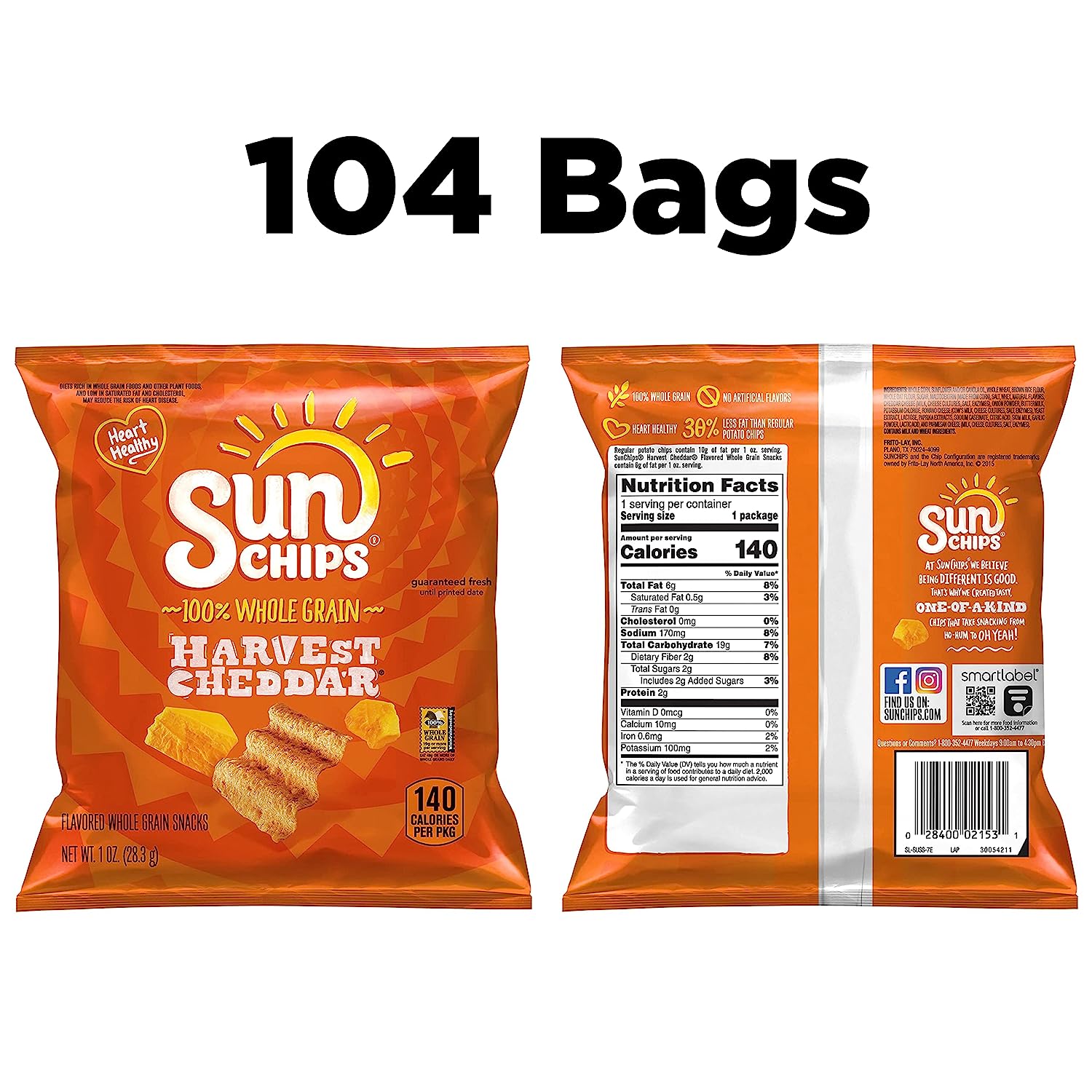SunChips Harvest Cheddar Flavored Multigrain Snacks. 1 Ounce (Pack of 104)