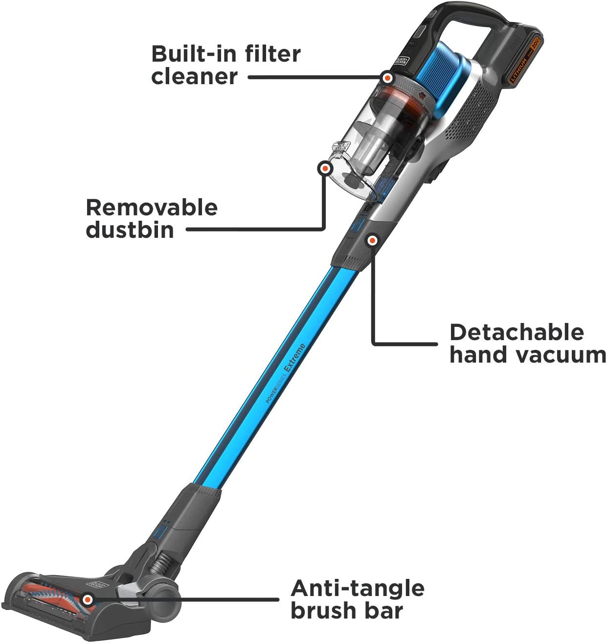 BLACK+DECKER Powerseries Extreme Cordless Stick Vacuum Cleaner. Blue (BSV2020G)