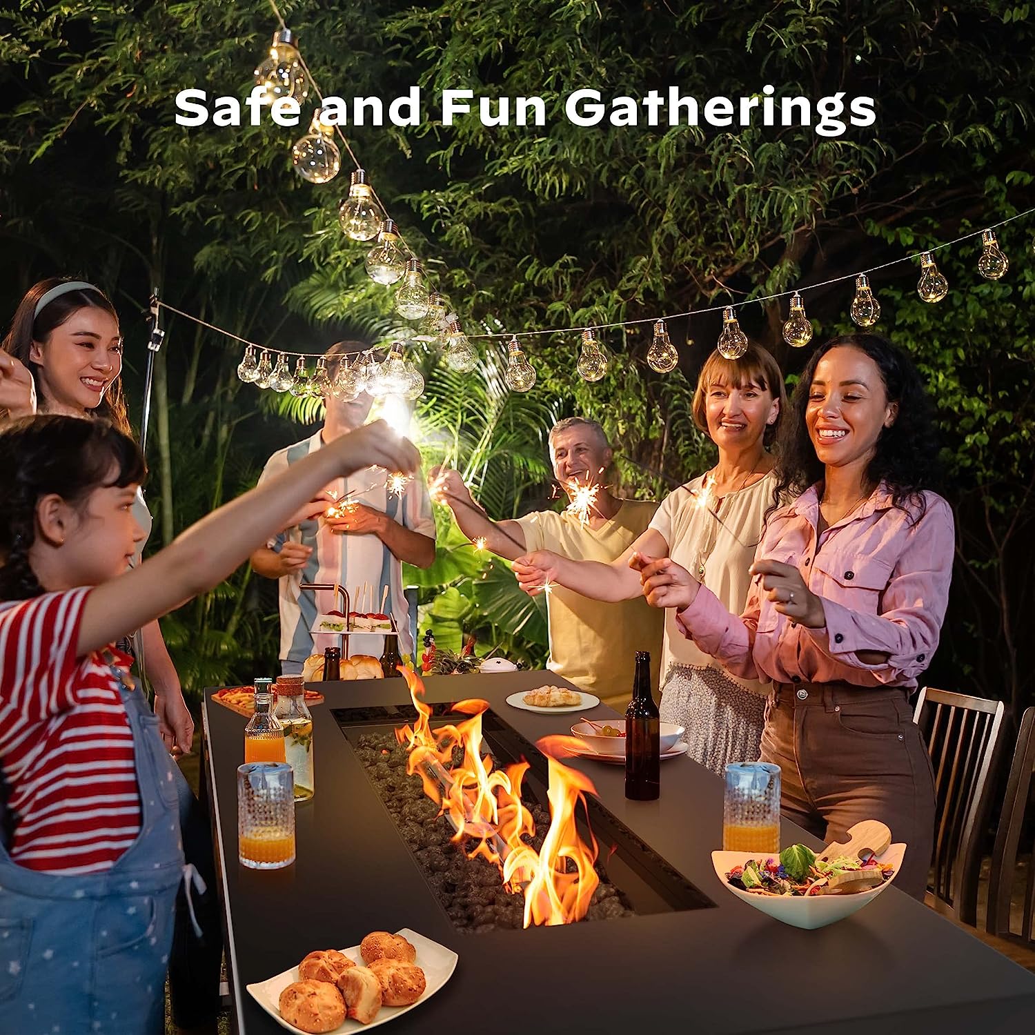 Ciays 42 Inch Gas Fire Pit Table. 50.000 BTU Propane Pits for Outside with Steel Lid and Lava Rock. 2 in 1 Firepit Table Gatherings Parties on Patio Deck Garden Backyard. Black