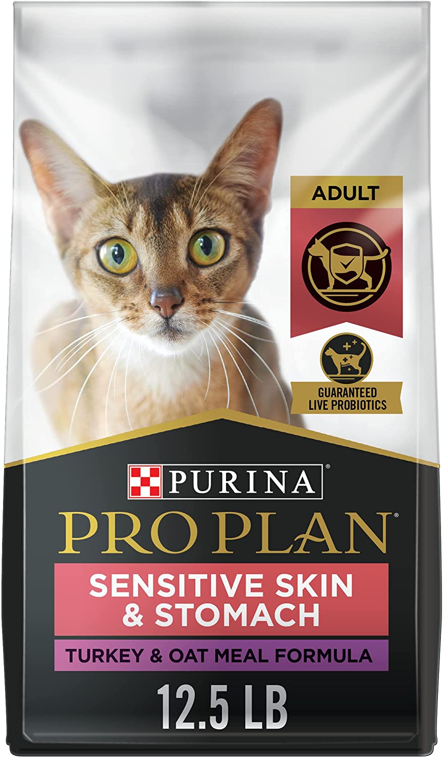 Purina Pro Plan With Probiotics Sensitive Skin and Stomach Natural Dry Cat Food. Turkey & Oat Meal Formula - 12.5 lb. Bag