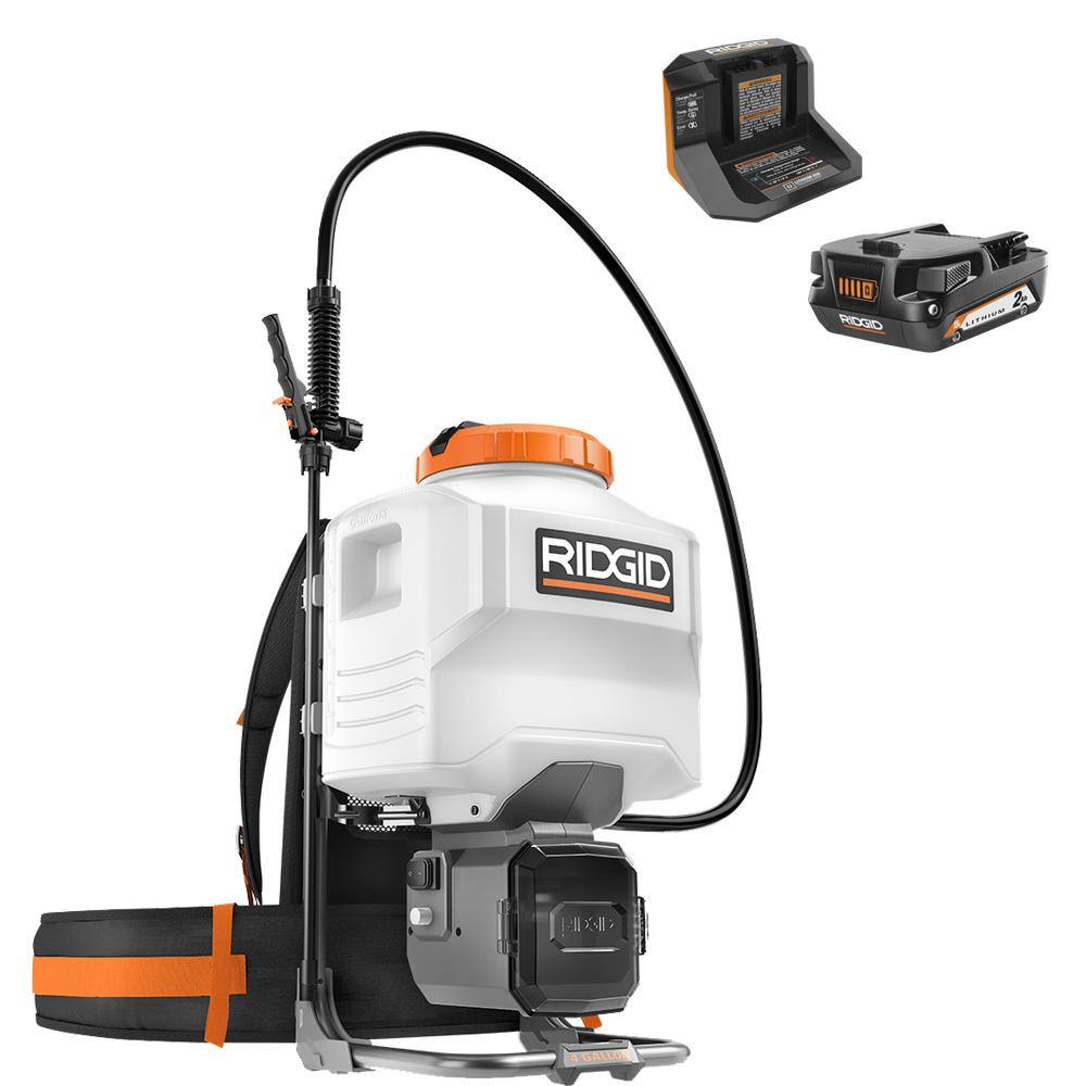 RIDGID R01501KVNM 18-Volt Cordless Battery 4 Gal. Backpack Chemical Sprayer with 2.0 Battery and Charger