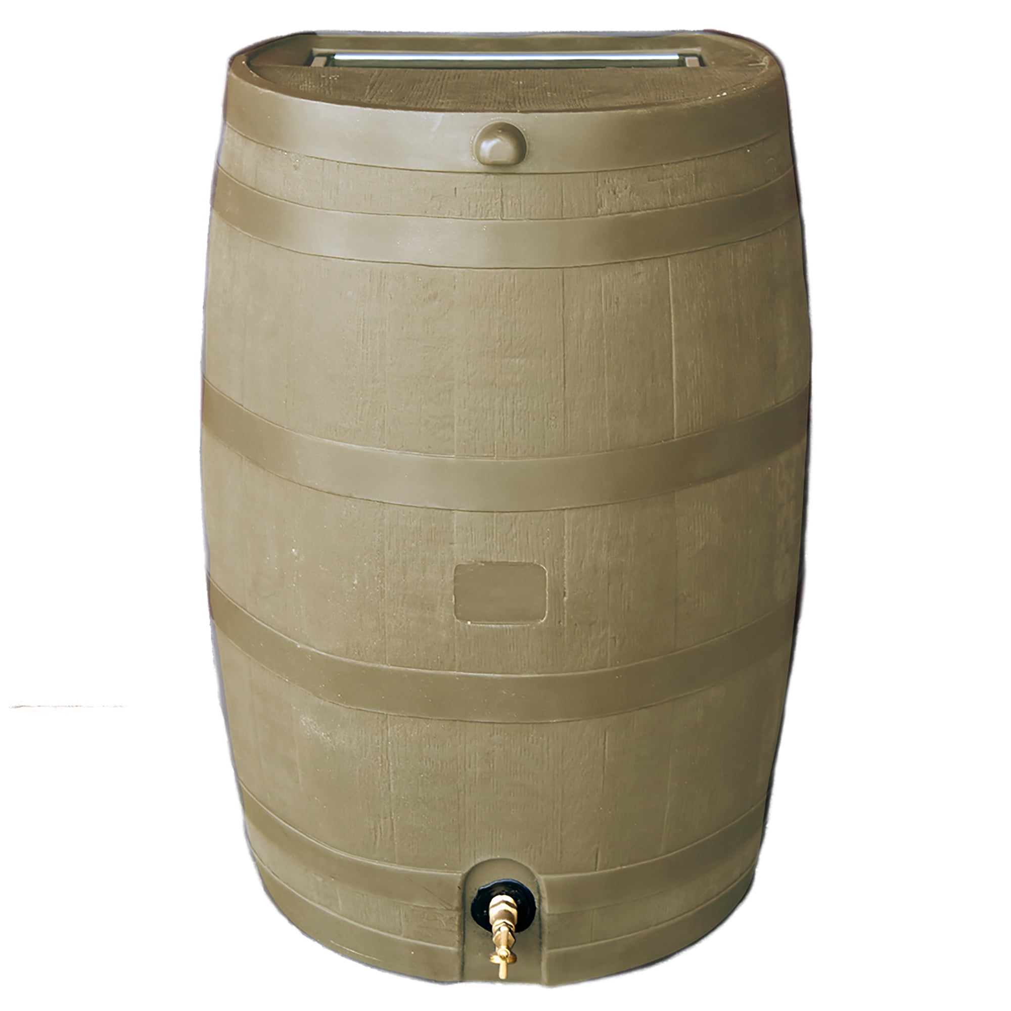 RTS Home Accents Polyethylene 50 Gallon Flat Back Brass Spigot Rain Barrel. Oak Color
