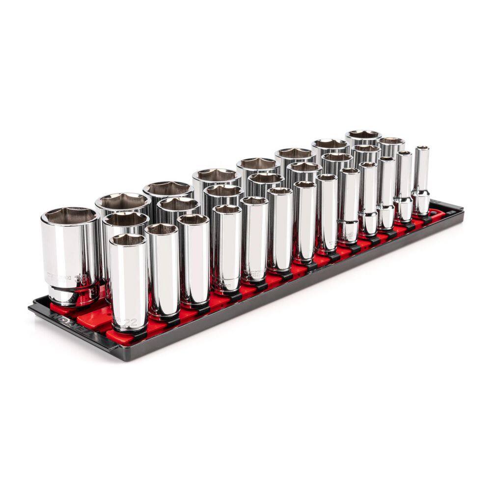 TEKTON SHD92125 1/2 in. Drive Deep 6-Point Socket Set. (29-Piece) (10-38 mm) with Rails