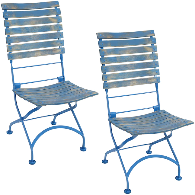 Sunnydaze Decor DMR-851 2 Blue Metal Frame Stationary Dining Chair(s) with Slat Seat