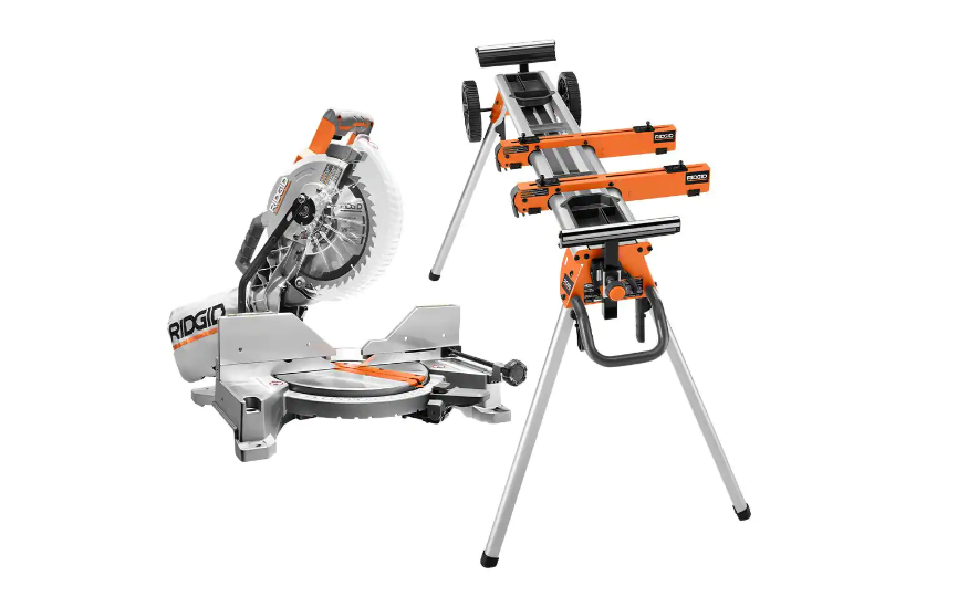 RIDGID Miter Saw R4113 15 Amp 10 in. Dual with LED Cut Line Indicator and Professional Compact Stand