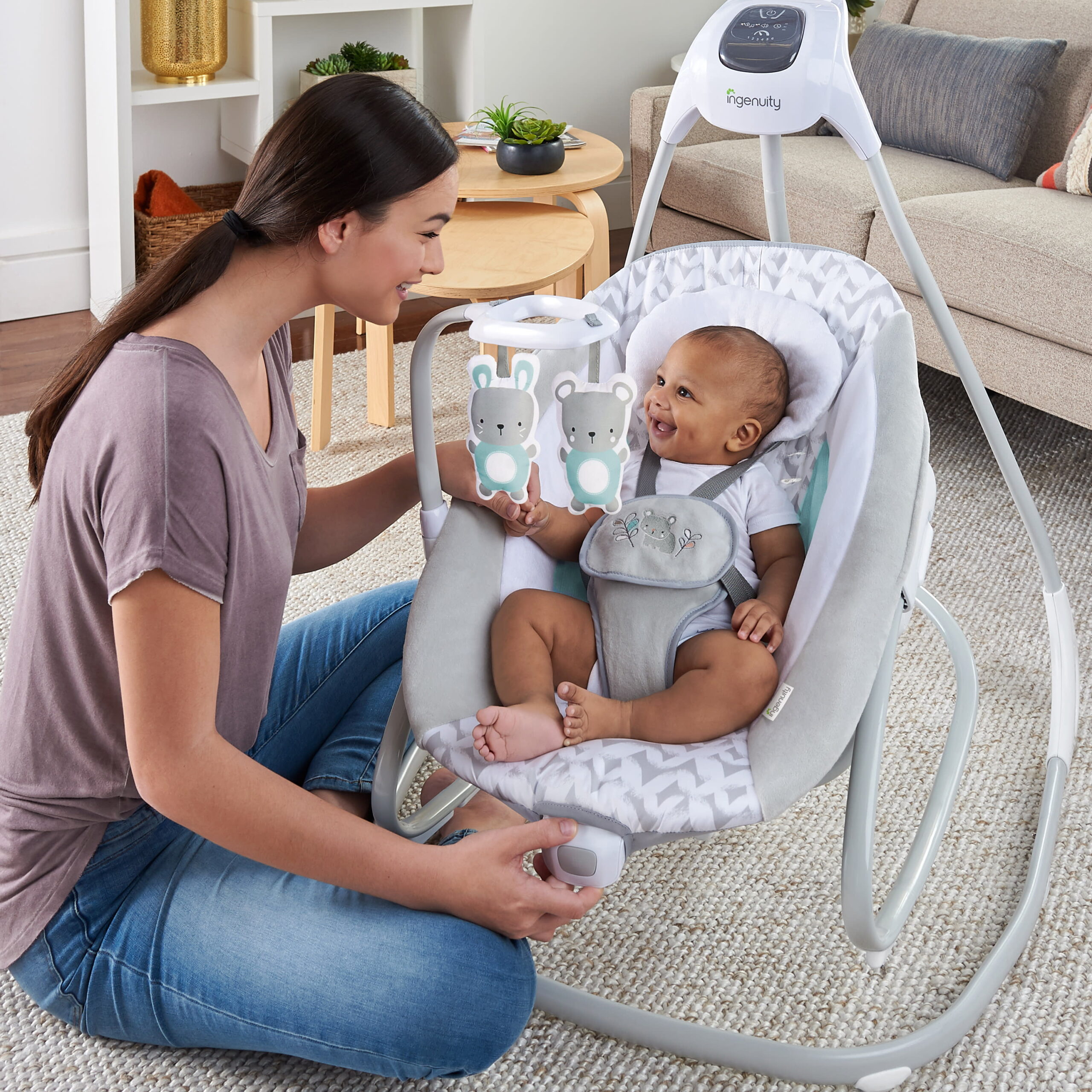 Ingenuity 2-in-1 SimpleComfort Lightweight 6-Speed Compact Baby Swing & Rocker - Raylan (Unisex)