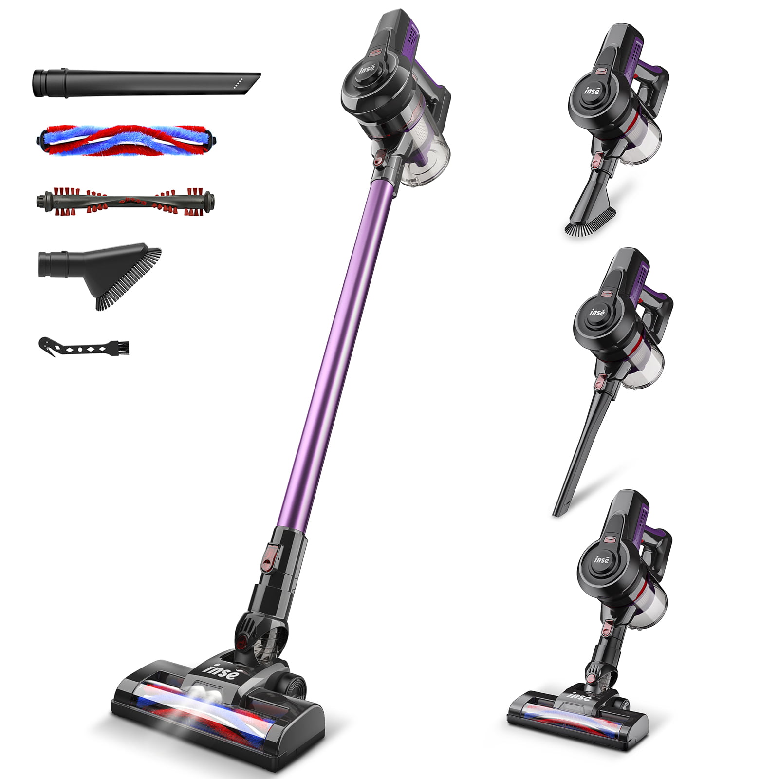 INSE Cordless Vacuum Cleaner. 6 in 1 Powerful Stick Vacuum with 20kPa 160W Motor for Hard Floor Carpet Pet Hair. Purple