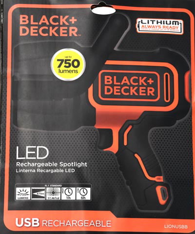 Black and Decker 750 Lumen LED Li-ion Rechargeable Spotlight (SLV2B) Black and Orange