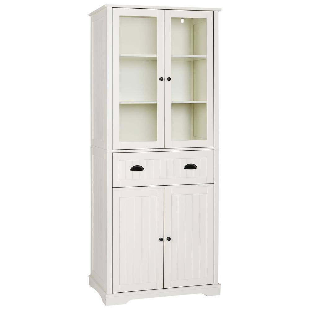 VEIKOUS  72 in. H Off-White Kitchen Storage Pantry Cabinet Closet with Doors and Adjustable Shelves