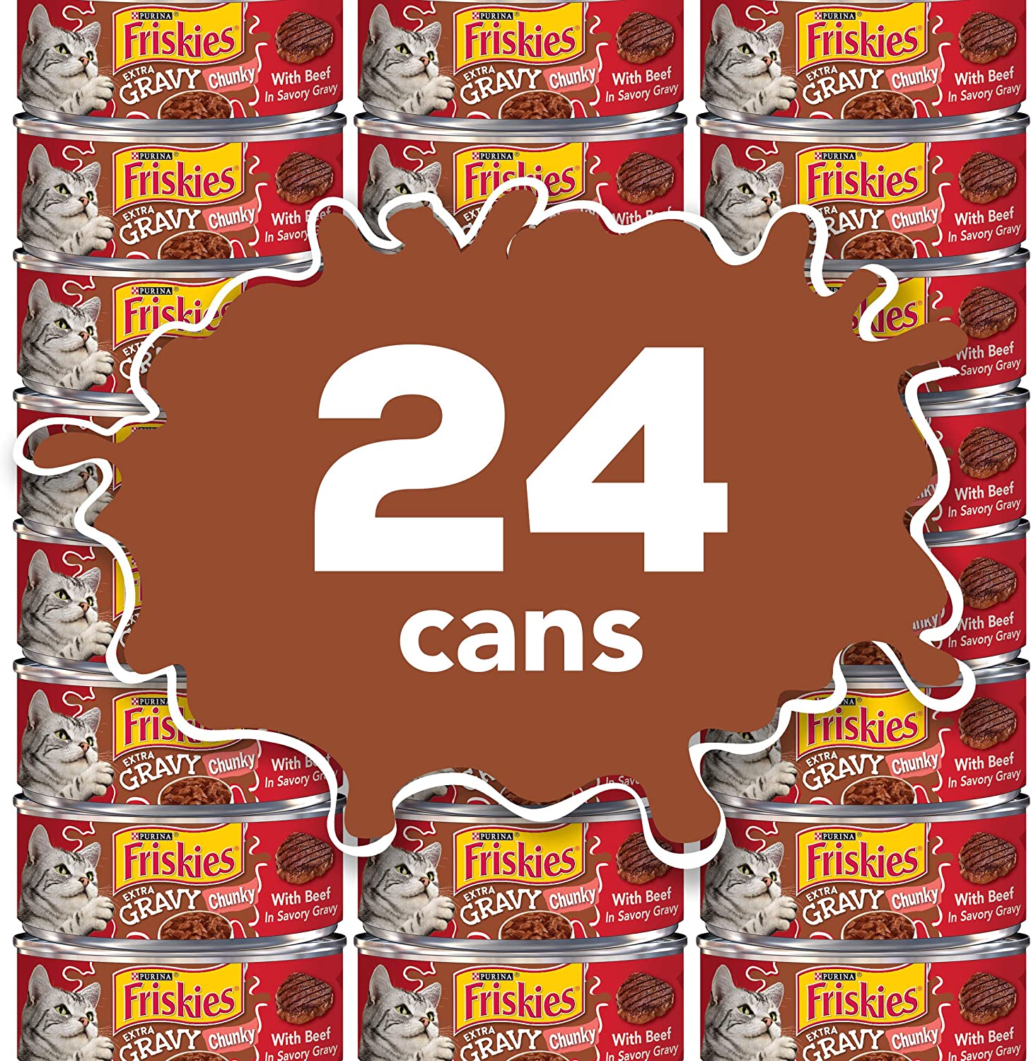 Purina Friskies Gravy Wet Cat Food Extra Gravy Chunky With Beef in Savory Gravy - (24) 5.5 oz. Cans