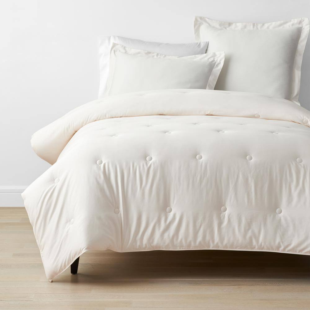 The Company Store  Ivory Solid Rayon Made From Bamboo Cotton Sateen Tufted Queen Comforter - Queen/Ivory
