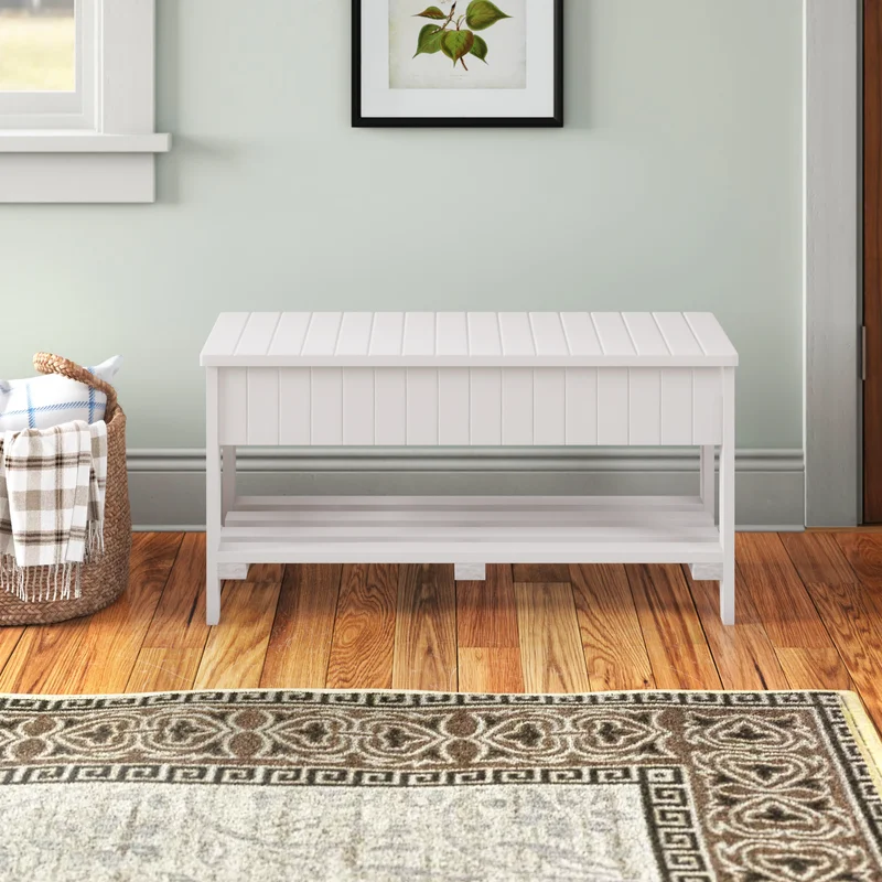 Roundhill Furniture Quality Solid Wood Shoe Bench with Storage. White