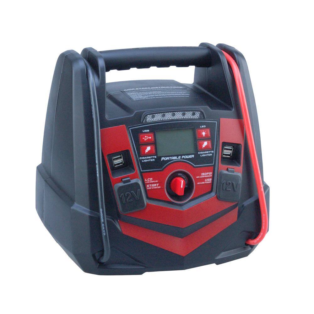 Unbranded 91002 5 in 1 Portable Power Pack Jump Starter Air Compressor Work Light 12-Volt/USB Power 12 Ah