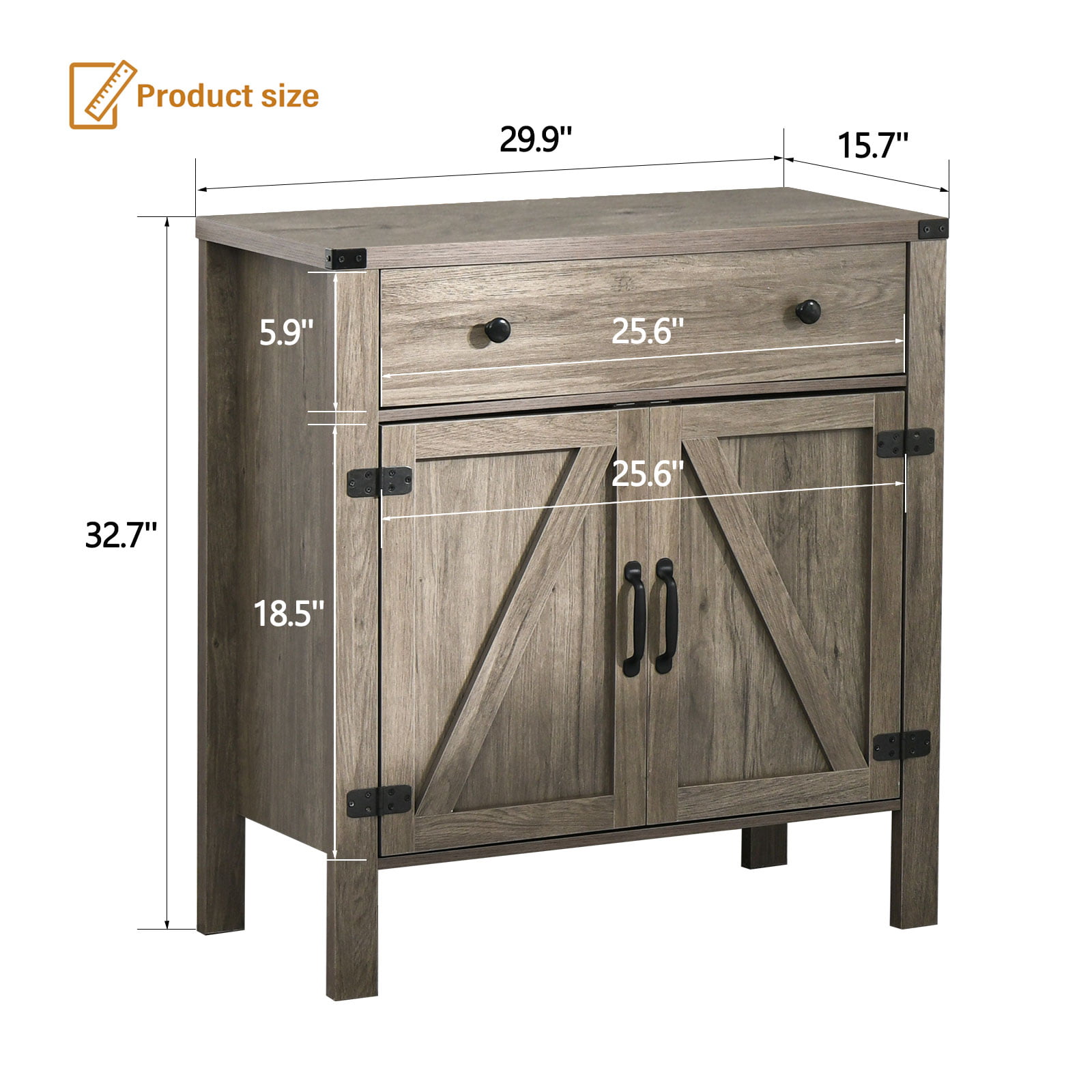 Farmhouse Buffet Storage Cabinet. Sideboard with Barn Doors. Accent Coffee Bar with Drawer for Living Room. Entryway (Gray Wash)