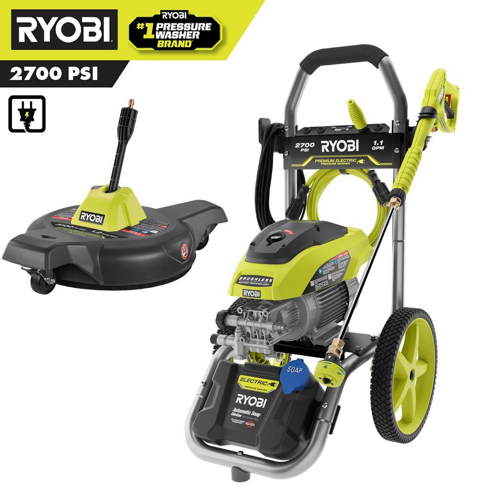 RYOBI RY142711-SC12 2700 PSI 1.1 GPM Cold Water Electric Pressure Washer and 12 in. Surface Cleaner with Caster Wheels