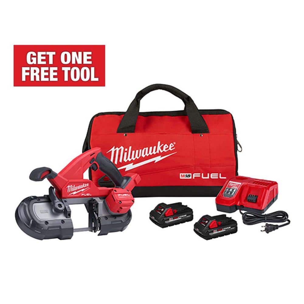 Milwaukee 2829-22 M18 FUEL 18V Lithium-Ion Brushless Cordless Compact Bandsaw Kit with Two 3.0 Ah High Output Batteries