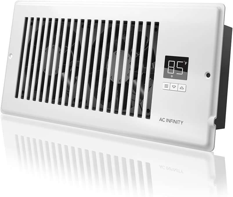 AC Infinity AIRTAP T4. Quiet Register Booster Fan with Thermostat Control. Heating Cooling AC Vent. Fits 4 x 10 Register Holes.