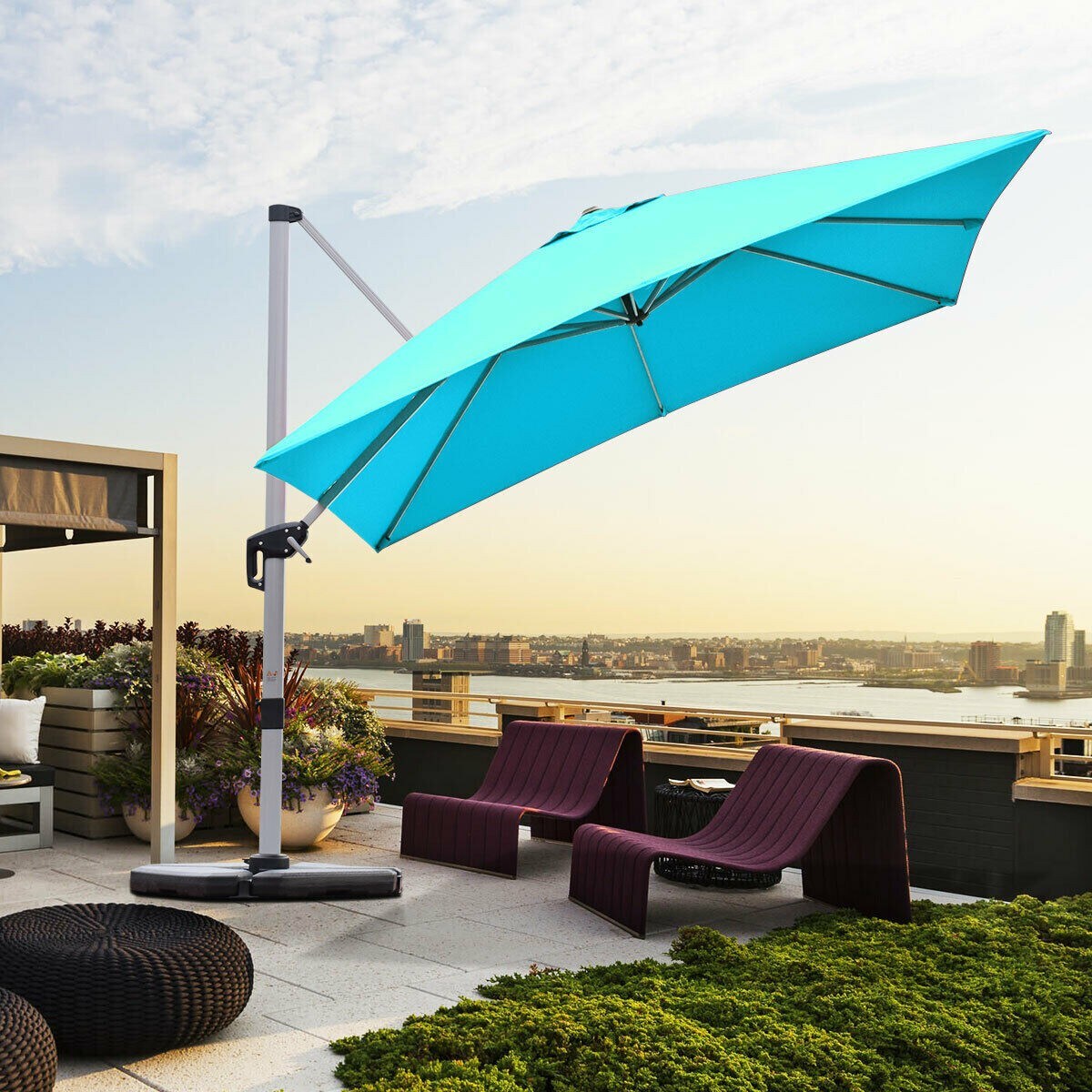 Clihome 10-ft Turquoise Crank Cantilever Patio Umbrella