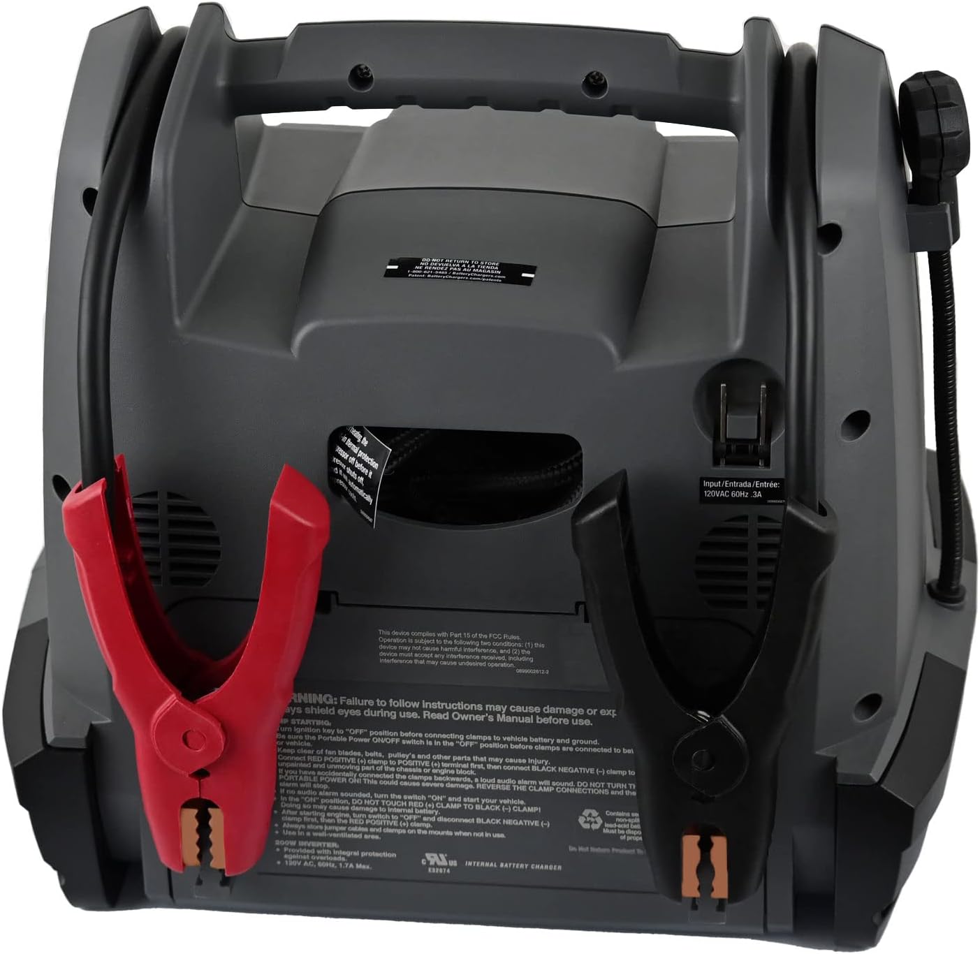 Schumacher SJ1289 Rechargeable AGM Jump Starter and Portable USB/DC Power Station - 1200 Amp - with Air Compressor and LED flex light