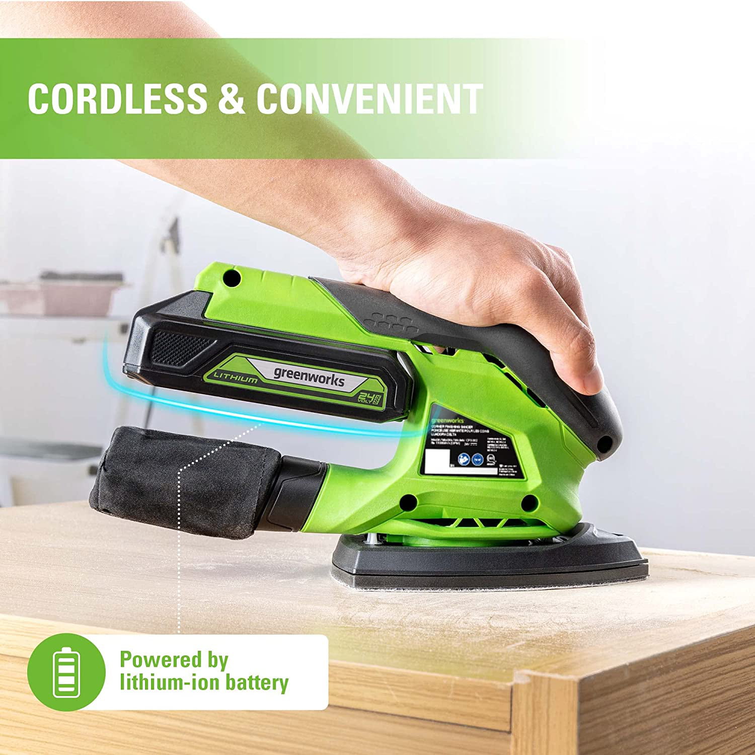 Greenworks 24V Finishing Sander 11.000 OPM Cordless with 2Ah Battery and Charger