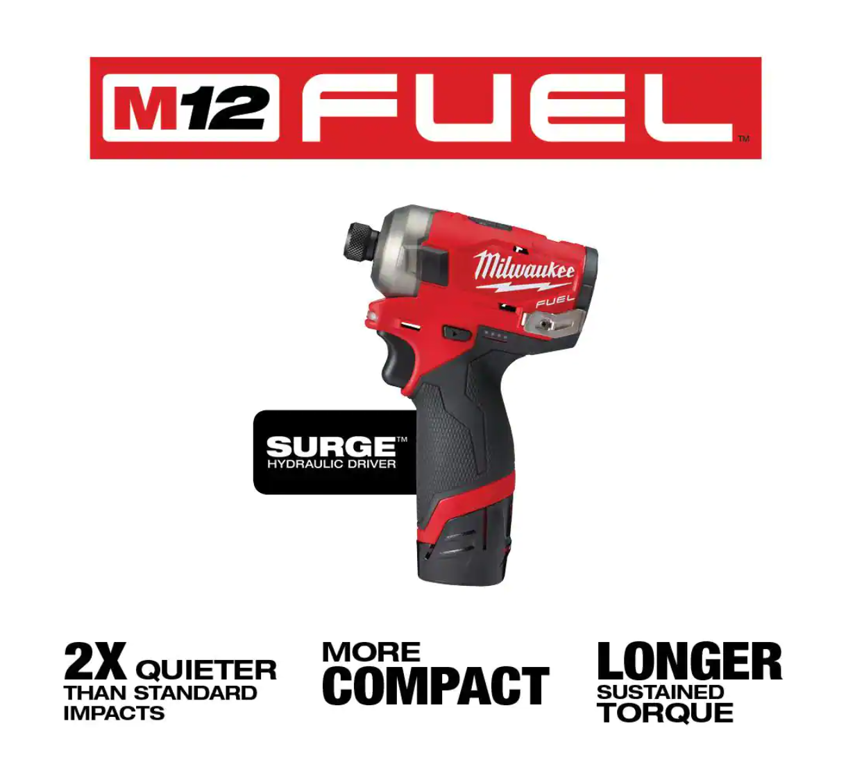 Milwaukee 2551-22-2457-20 M12 FUEL SURGE 12V Lithium-Ion Brushless Cordless 1/4 in. Hex Impact Driver Compact Kit w/ M12 3/8 in. Ratchet