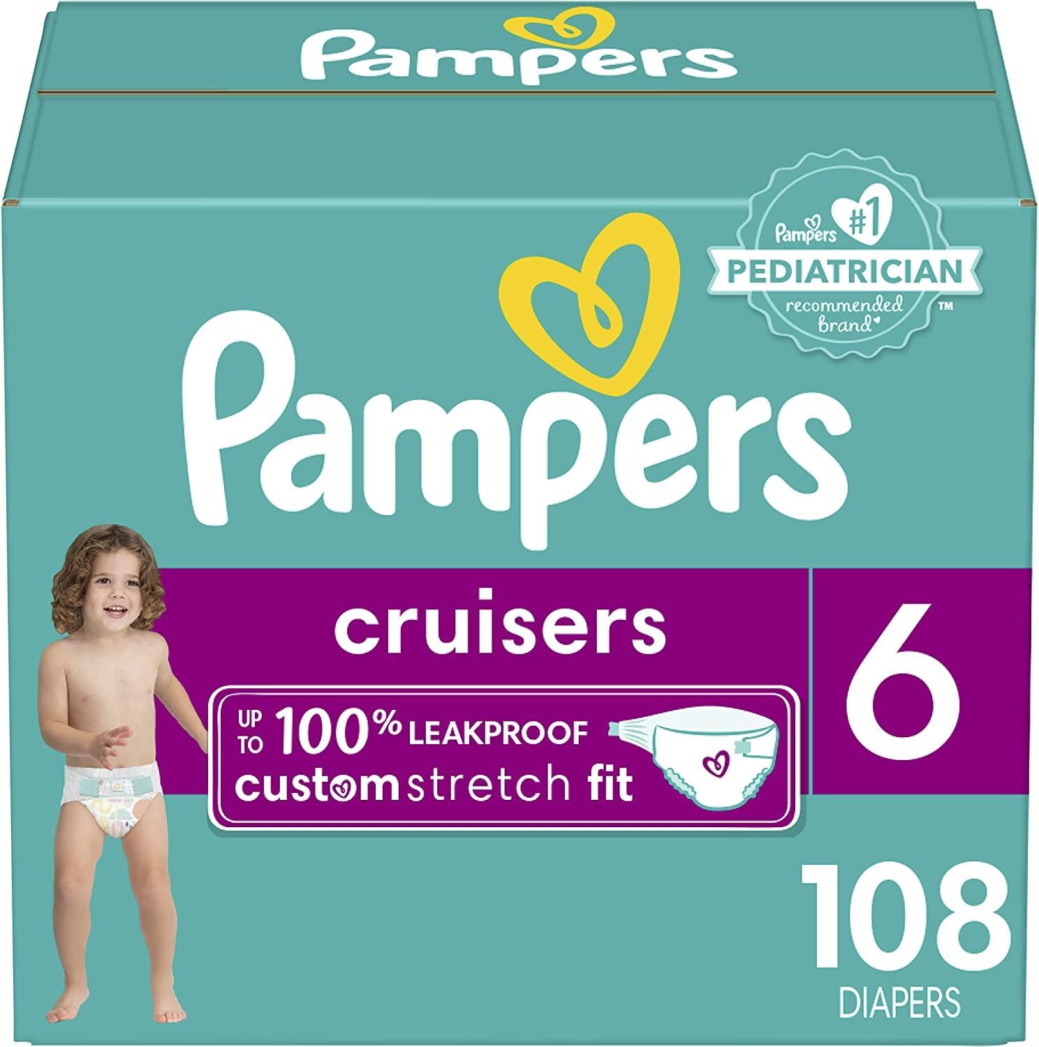 Diapers Size 6. 108 Count - Pampers Cruisers Disposable Baby Diapers. (Packaging May Vary)