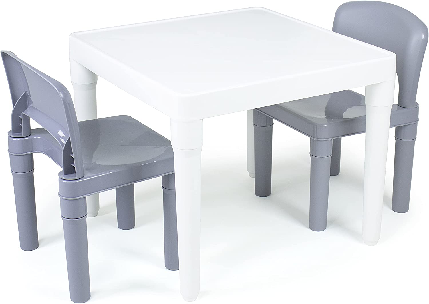 Humble Crew Kids Dry Erase Plastic Table and 2 Set. White Table & Grey Chairs
