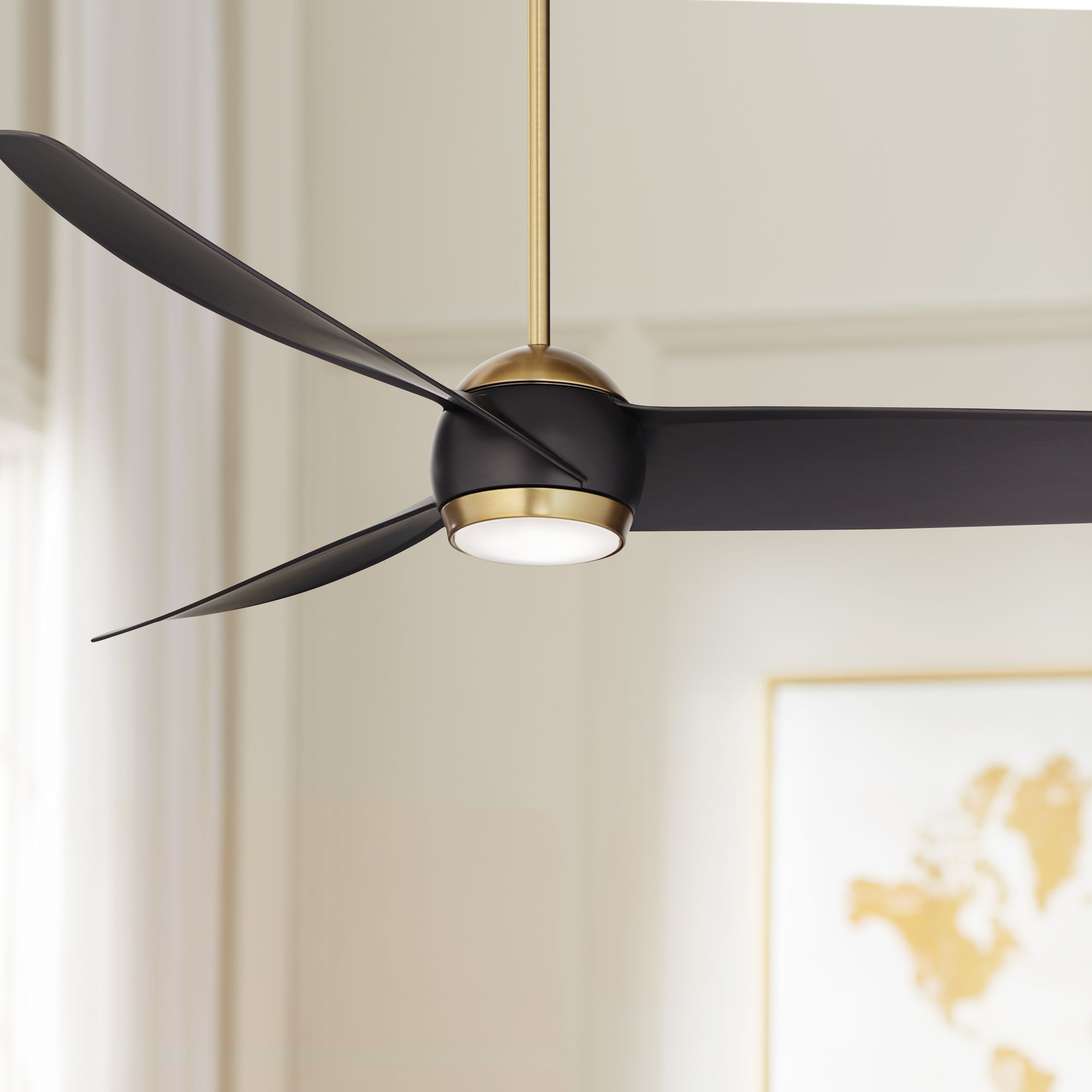 60″ Possini Euro Design Modern Indoor Ceiling Fan with Dimmable LED Light Remote Control Warm Brass Black for Living Room Kitchen