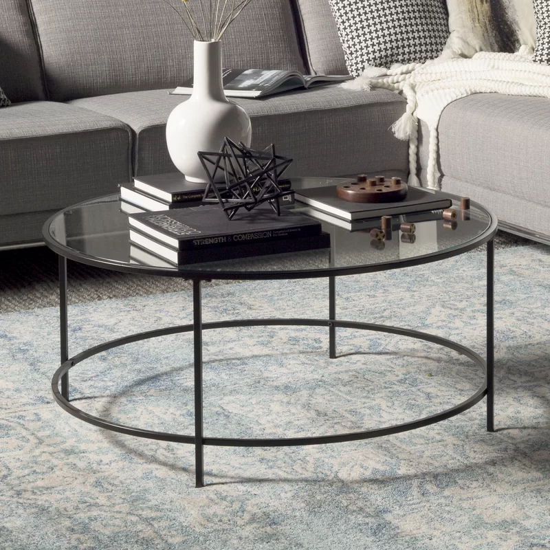 Meyer&Cross Orwell 36 in. Blackened Bronze Medium Round Glass Coffee Table with Shelf